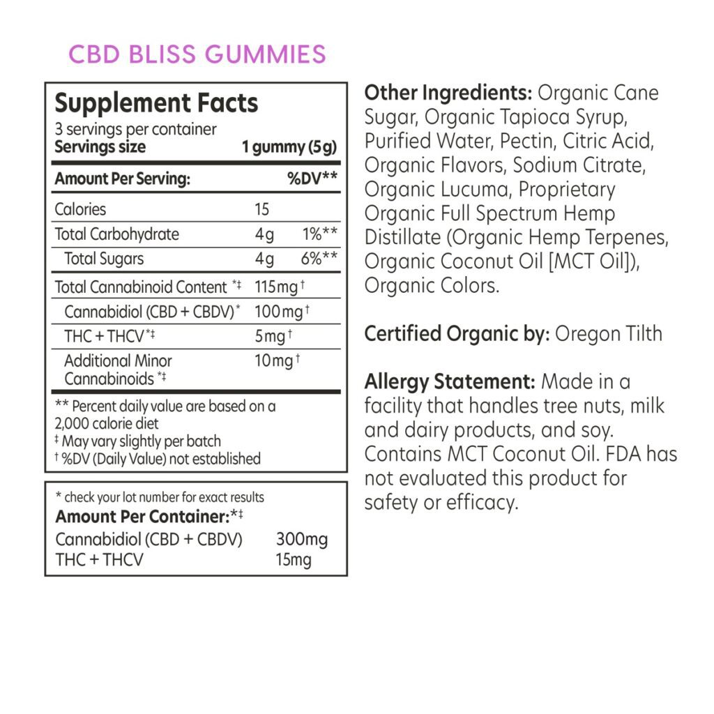 Bliss Organic Full Spectrum CBD Gummies 3 Gummies Aspen Green