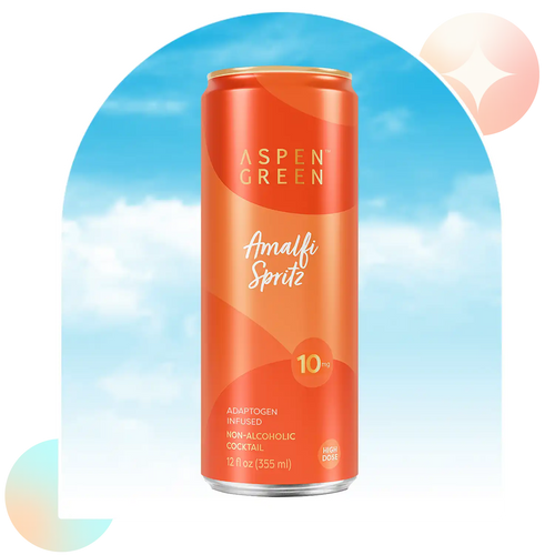 Aspen Green Amalfi Spritz 10mg THC drink against a blue sky background