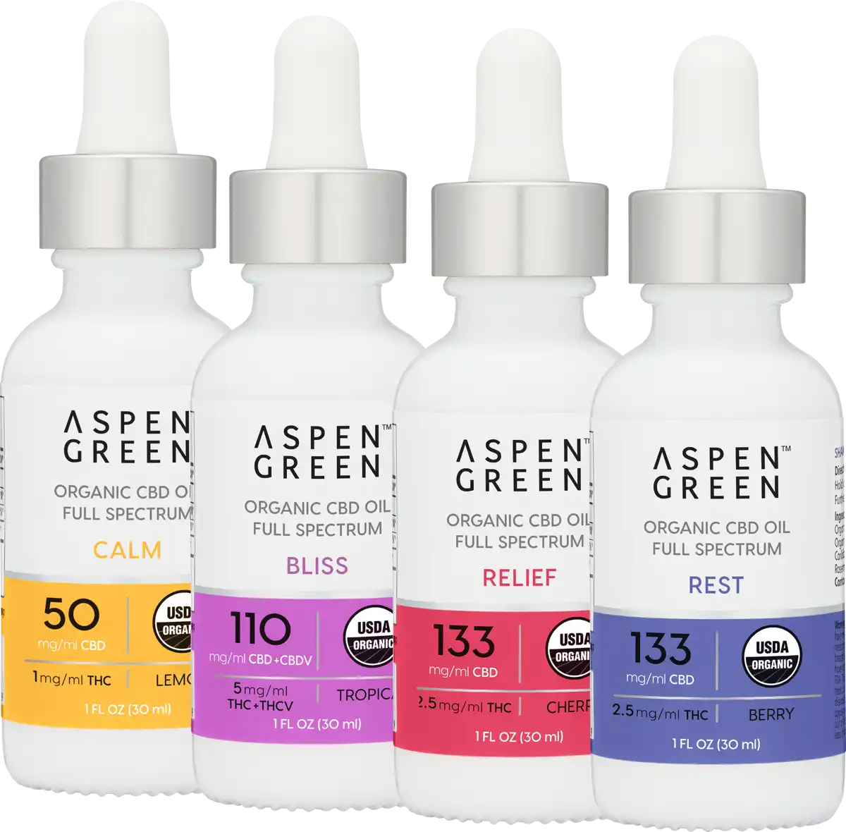 Aspen Green 4 Piece USDA Certified Organic CBD Oil Benefit Tinctures