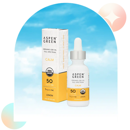 Aspen Green Calm CBD Oil Tincture & Box - USDA Certified Organic, 50mg/ml CBD, Lemon Flavor