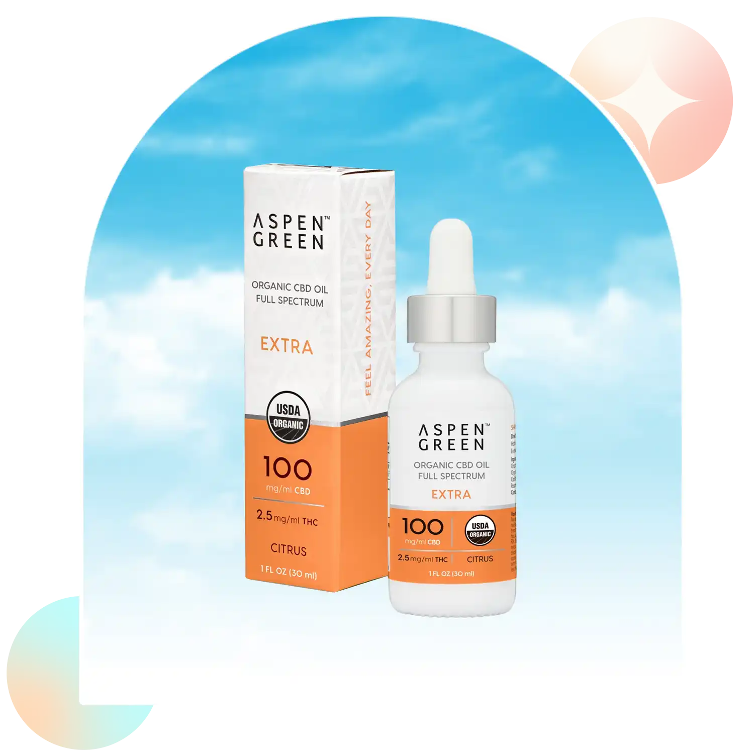 Aspen Green Extra CBD Oil Tincture & Box - USDA Certified Organic, 100mg/ml CBD, Citrus Flavor