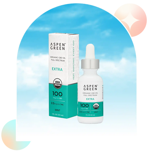Aspen Green Extra CBD Oil Tincture & Box - USDA Certified Organic, 100mg/ml CBD, Mint Flavor