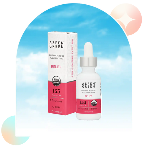 Aspen Green Relief CBD Oil Tincture & Box - USDA Certified Organic, 133mg/ml CBD, Cherry Flavor