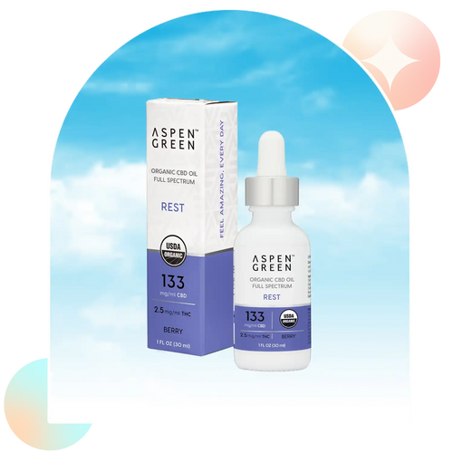 Aspen Green Rest CBD Oil Tincture & Box - USDA Certified Organic, 133mg/ml CBD, Berry Flavor