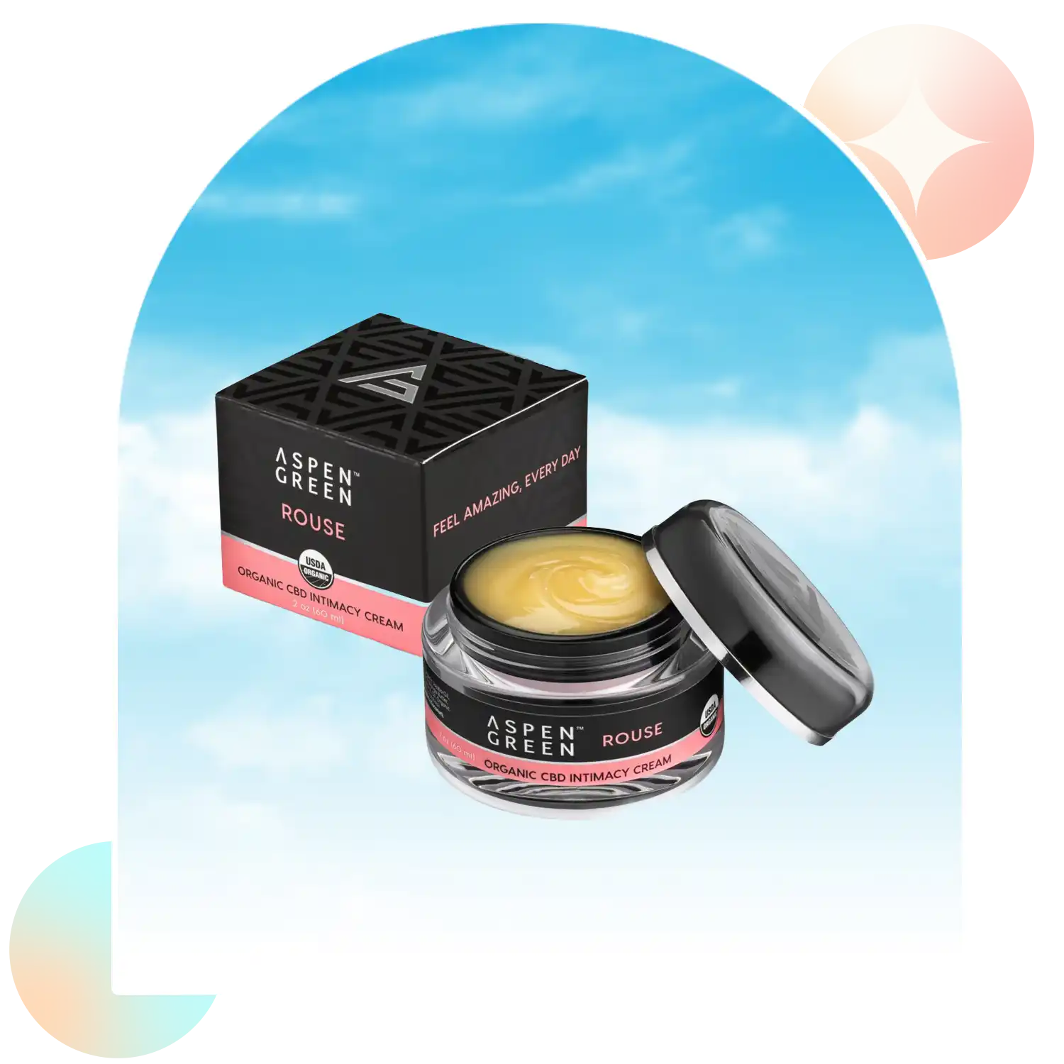 Aspen Green Rouse Full Spectrum CBD Intimacy Cream Open with Box - USDA Certified Organic, 6700mg CBD