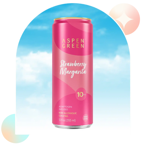Aspen Green Strawberry Margarita 10mg THC drink against a blue sky background