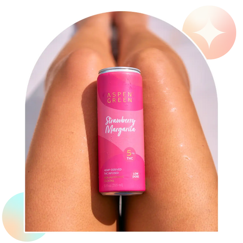 Refreshing Strawberry Margarita 5mg THC drink by Aspen Green on a person’s leg