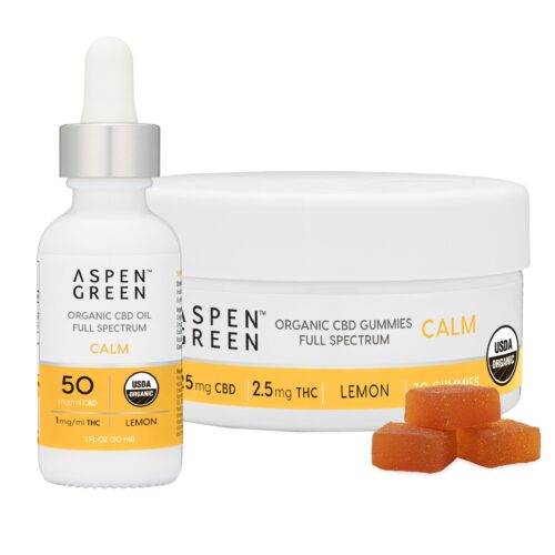 Aspen Green's Calm Bundle featuring USDA Certified Organic CBD Calm Oil and Gummies.