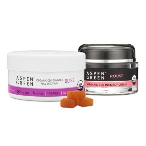 Aspen Green's Love Bundle featuring USDA Certified Organic Rouse Intimacy Cream and Bliss Gummies.