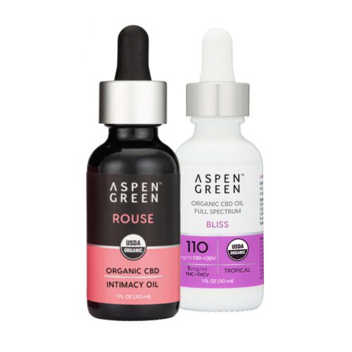 Aspen Green's Passion Bundle featuring USDA Certified Organic Rouse Intimacy and Bliss Oil.