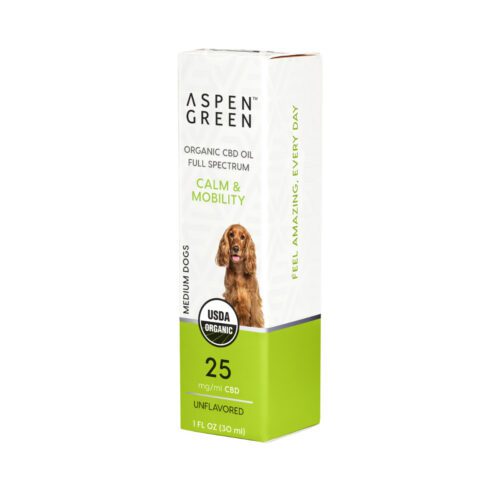 Aspen Green Calm & Mobility Medium Dogs Full Spectrum CBD Oil Box - USDA Certified Organic, Unflavored