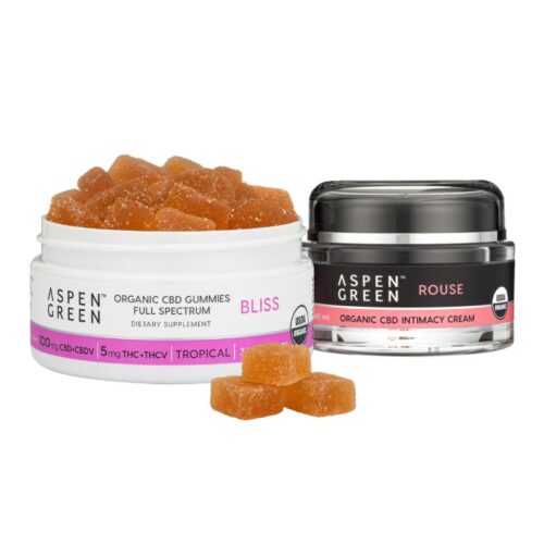 Aspen Green's Love Bundle featuring USDA Certified Organic Rouse Intimacy Cream and Bliss Gummies.